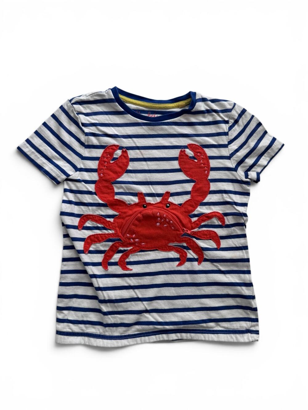Mini Boden blue stripe crab zipper pocket tee